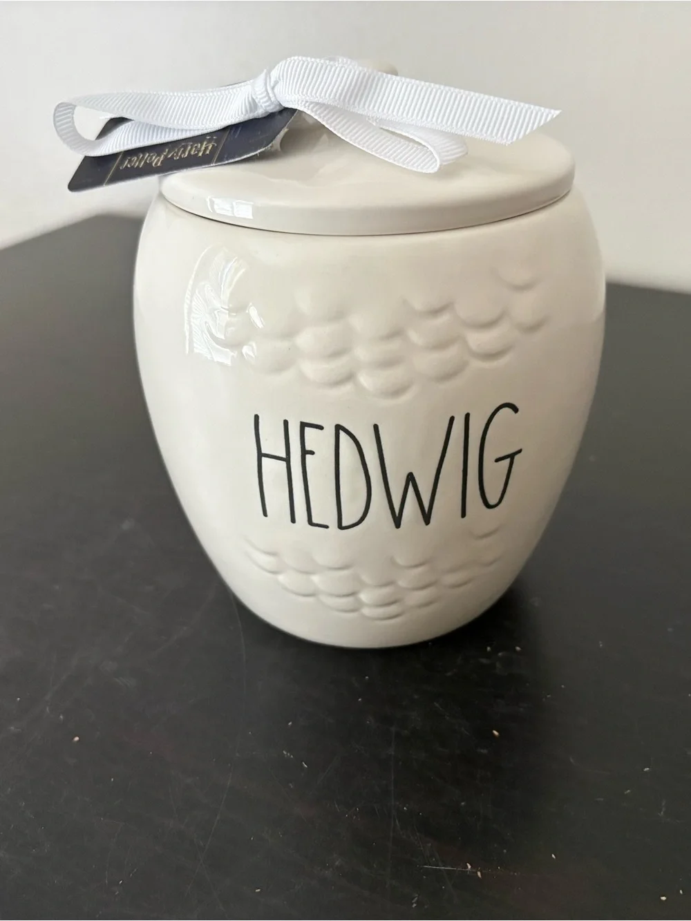 Rae Dunn Ceramic Owl Jar in White with Yellow Eyes and Black Beak